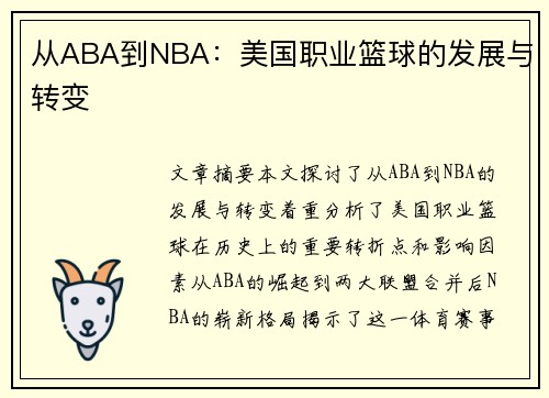 从ABA到NBA：美国职业篮球的发展与转变