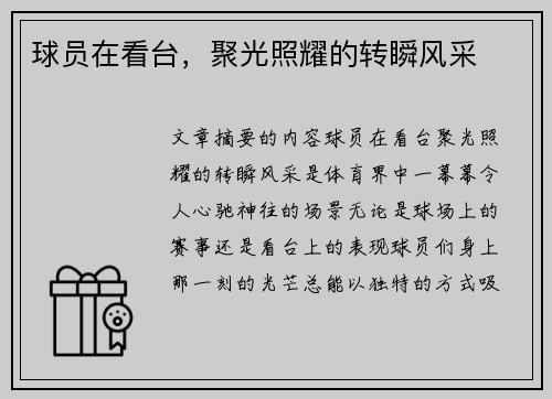 球员在看台，聚光照耀的转瞬风采