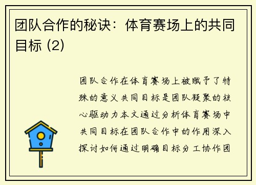 团队合作的秘诀：体育赛场上的共同目标 (2)